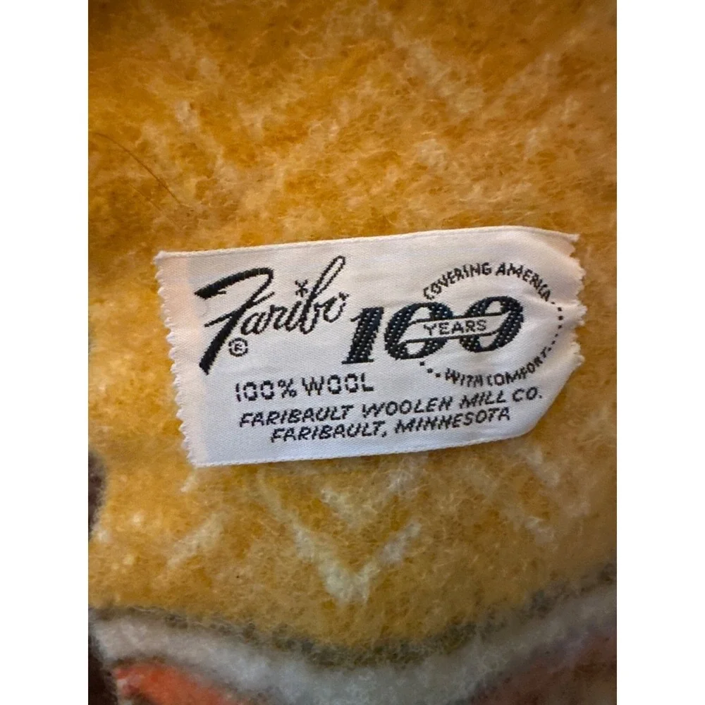 Faribault 100% Wool Lap Throw Blanket Yellow & Orange Stripes Fringe 37 x‎ 31